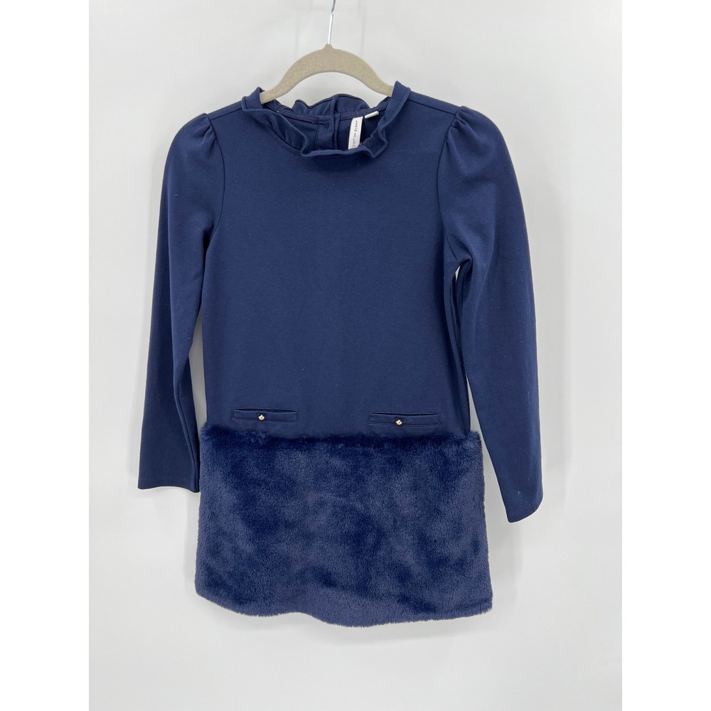 Janie and Jack Girls Navy Blue Faux Fur Dropwaist Ponte Christmas Dress Size 12